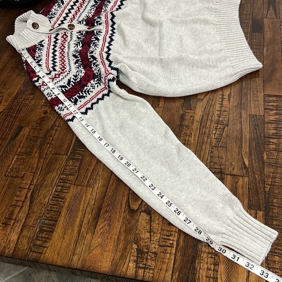 Izod Sweater FairIsle pattern Heathered cream with red and black Holiday L - Picture 10 of 13